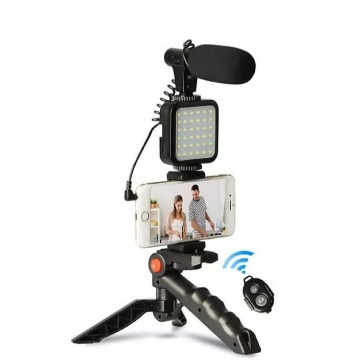 AY 49 All-in-One Video Creation Kit – Tripod, Microphone, LED Light, and Mobile Holder for Perfect Vlogs"