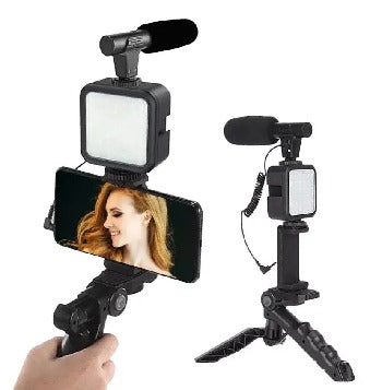 AY 49 All-in-One Video Creation Kit – Tripod, Microphone, LED Light, and Mobile Holder for Perfect Vlogs"